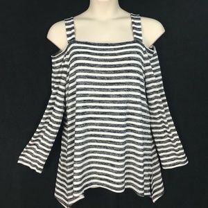 INC Black Ivory Cold Shoulder Tunic Top